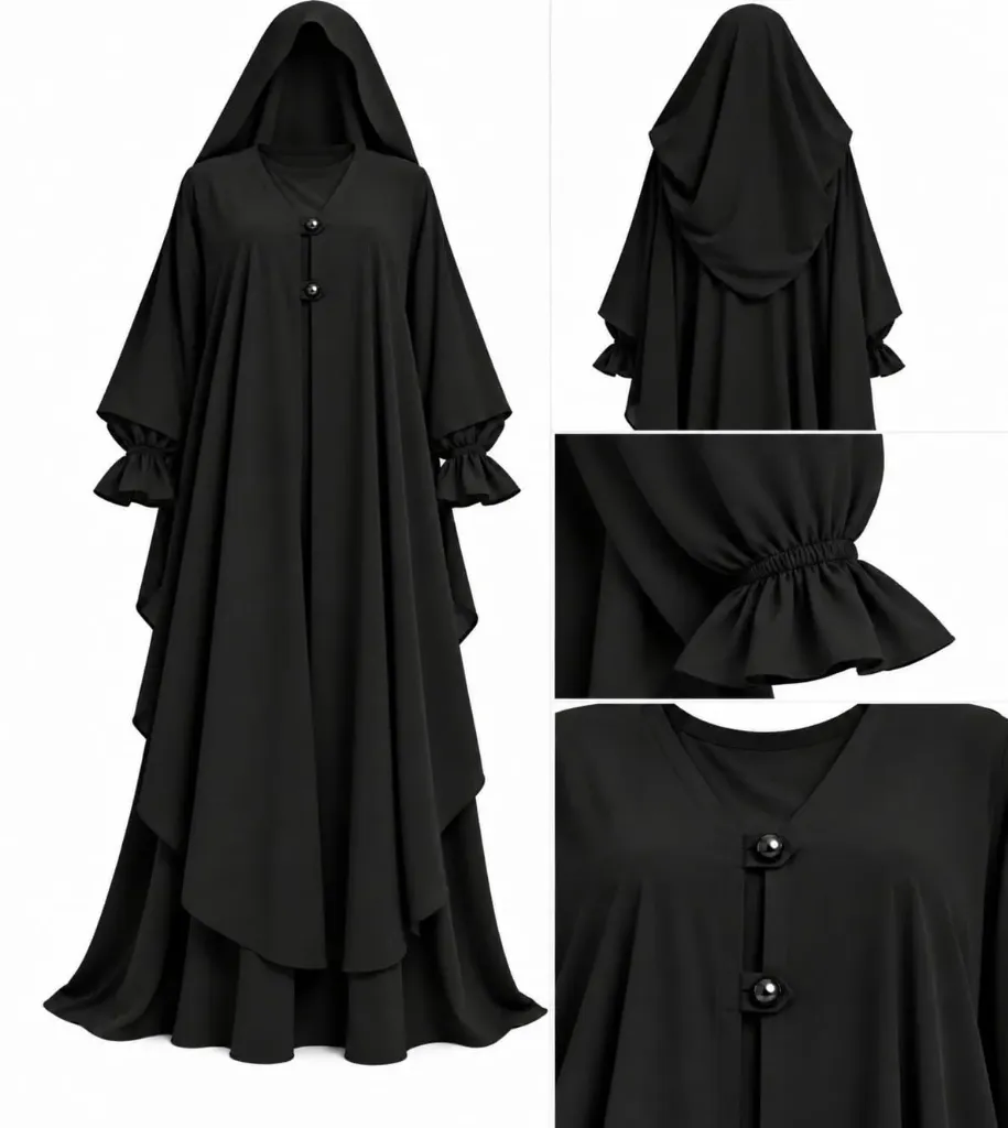 طقم مغربي - alsau 6005, قطعتين مع غطاء رأس متصل, حجاب