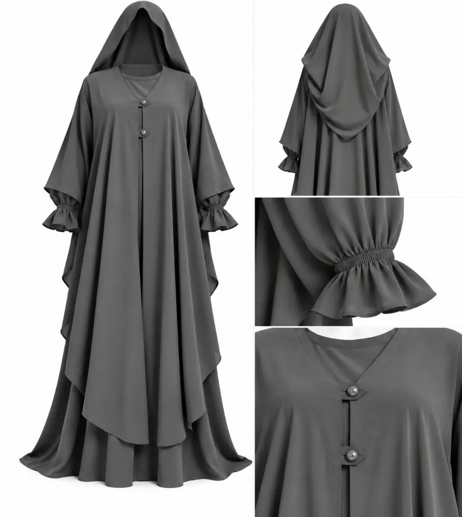 طقم مغربي - alsau 6005, قطعتين مع غطاء رأس متصل, حجاب